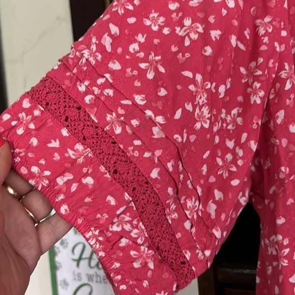 FALLS CREEK Dusty Pink/Cream Floral Pattern Button Babydoll Top w/Lace, 2X, GUC. - Picture 5 of 7